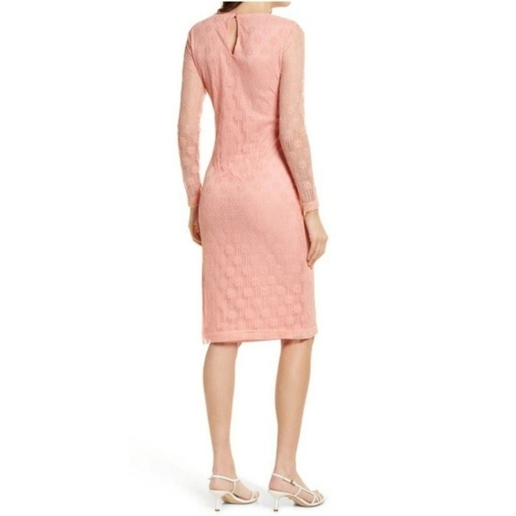 NWT BB Dakota Steve Madden Twist Neckline Lace Amici Dress Coral Sz L Bodycon - Picture 2 of 13